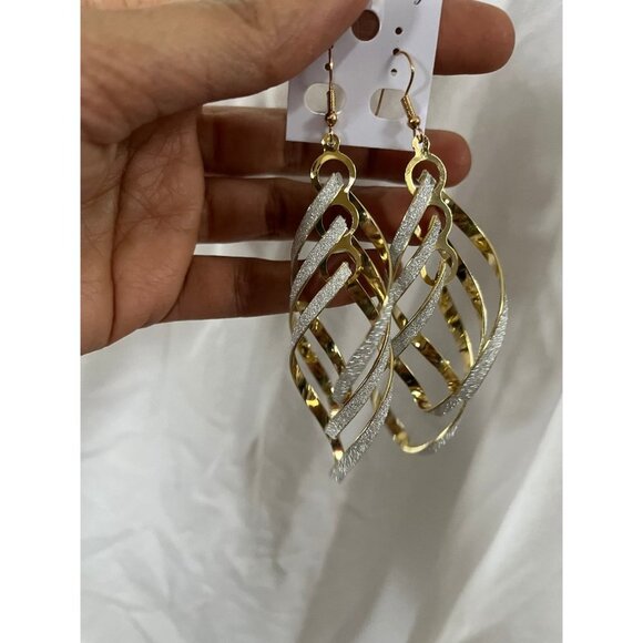 Big gold glitter earring large silver shimmer sparkle statement chunky pierced - Picture 2 of 8